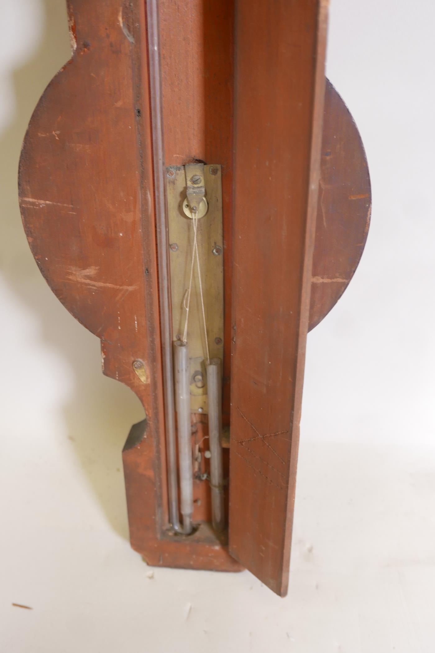 A C19th mahogany barometer by Abraham, Cheltenham, mercury removed, 37" long, losses - Image 6 of 6