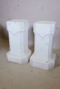 A pair of vintage painted pine pedestals, 16" x 16", 27" high