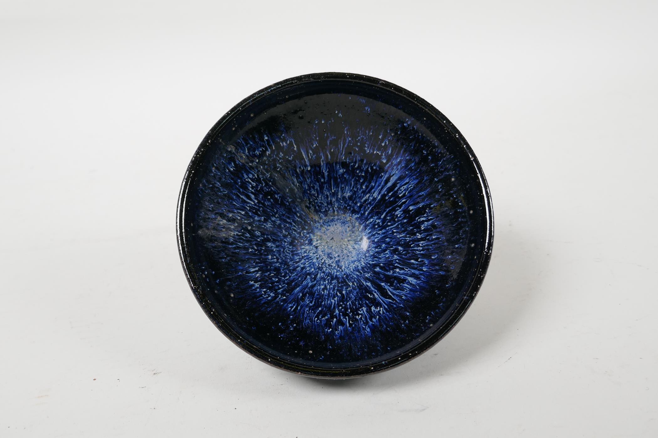 A Jian kiln pottery rice bowl with a black and blue glaze, Chinese, 5" diameter - Image 4 of 5