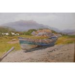 G. Hodgson, Coble at Runswick, Yorkshire, watercolour, signed and inscribed verso, 21" x 14