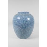A Continental porcelain vase with a blue speckled glaze, 11" high