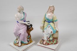 A pair of C19th Staffordshire pottery figures, Elijah and the Widow, 9" high