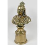 A bronze bust of Queen Victoria, mounted on a turned socle, commemorating her 60th Anniversary,