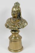 A bronze bust of Queen Victoria, mounted on a turned socle, commemorating her 60th Anniversary,