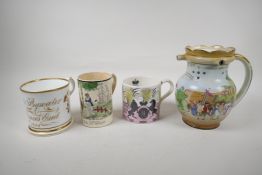 A C19th personalised porcelain tankard 'Enoch Bywater 1858', 4½" high, an early mug painted with