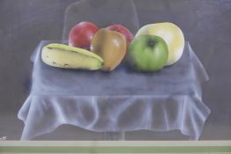 Ian Evans, still life, fruit, signed and dated 86, mixed media, 28" x 16"