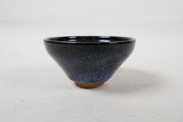 A Jian kiln pottery rice bowl with a black and blue glaze, Chinese, 5" diameter