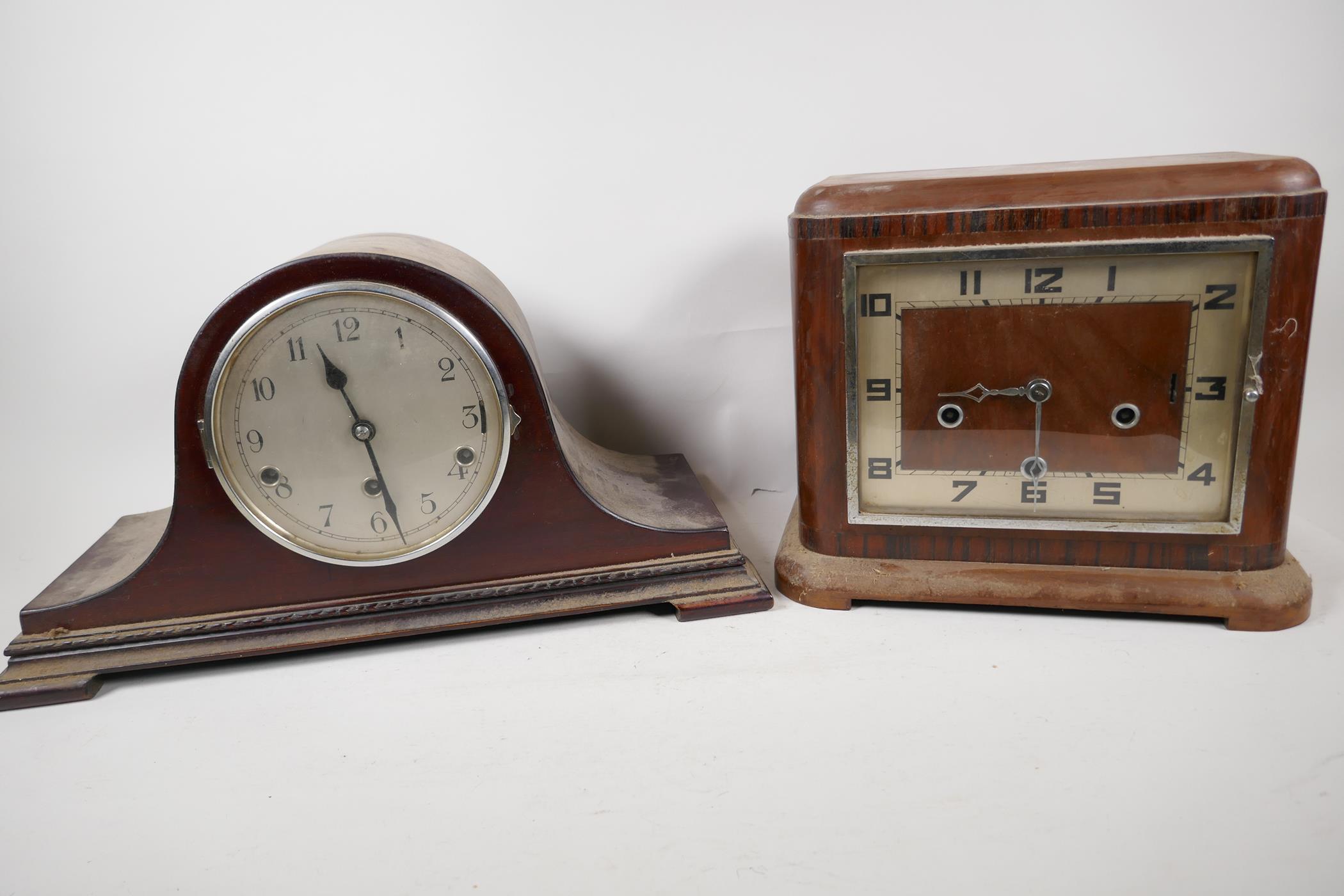 Two Westminster chimes mantel clocks, largest 17½" wide