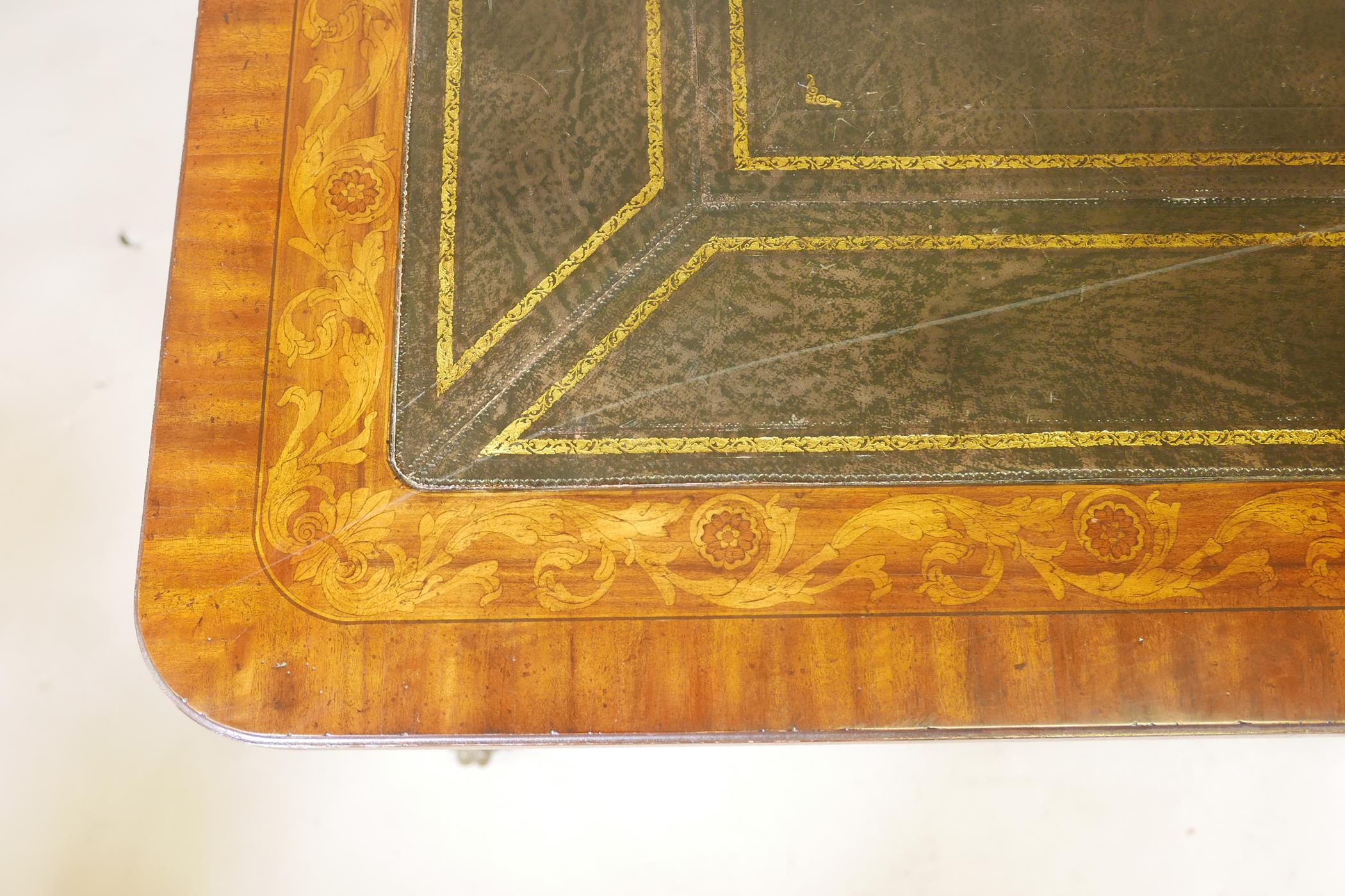 A Regency style mahogany six drawer partner's library table, with leather inset top, bears label - Image 6 of 7