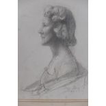 Zsusi Roboz, portrait of a woman in profile, pen and wash, signed and dated 1956, labelled verso