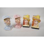 A pair of mid C20th West German porcelain 'Lady's Head' vases, 5" high, and a pair of