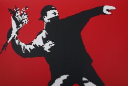 Banksy, Love is in the Air (Flower thrower), limited edition copy screen print by the West Country