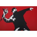 Banksy, Love is in the Air (Flower thrower), limited edition copy screen print by the West Country