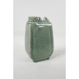 A Chinese green crackle glazed porcelain flask, 8½" high