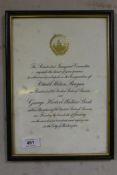 A framed invitation to attend the Inauguration of Ronald Wilson Reagan as President of the USA,