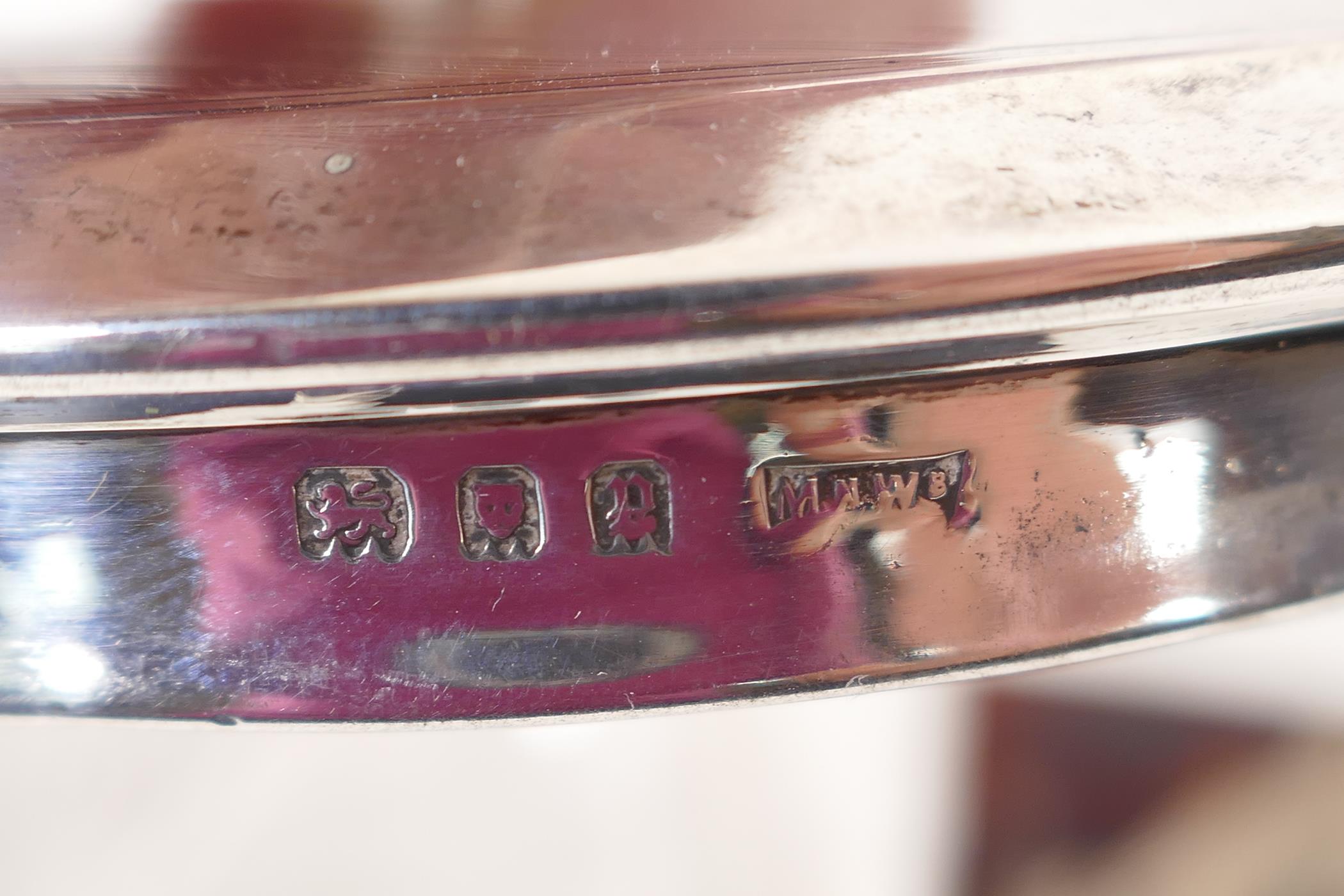 A cut glass dressing table jar with hallmarked silver cover, London 1930, 65g, and a pierced and - Image 3 of 4