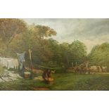 Samuel Bough, landscape with washer women, signed Sam Bough, oil on millboard