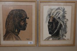 M. Calla, African Tribesmen, a pair of watercolours, signed and inscribed Masai and Elgeyo, 9" x 12"
