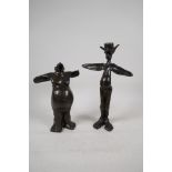 Two Guido Mariani contemporary bronze figures, signed, tallest 10"