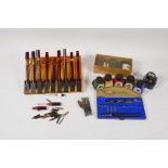 A collection of 'Rotring' technical drawing pens and caligraphy pens, with associate inks, spare