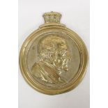 A C19th cast brass portrait plaque of the Duke of Wellington, impressed verso 'Moulded by Jobsons