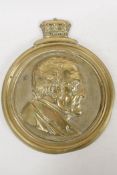 A C19th cast brass portrait plaque of the Duke of Wellington, impressed verso 'Moulded by Jobsons