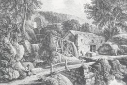 A pair of C19th black and white engravings of Yorkshire, Fountains Abbey after G. Cuitt, and Wensley