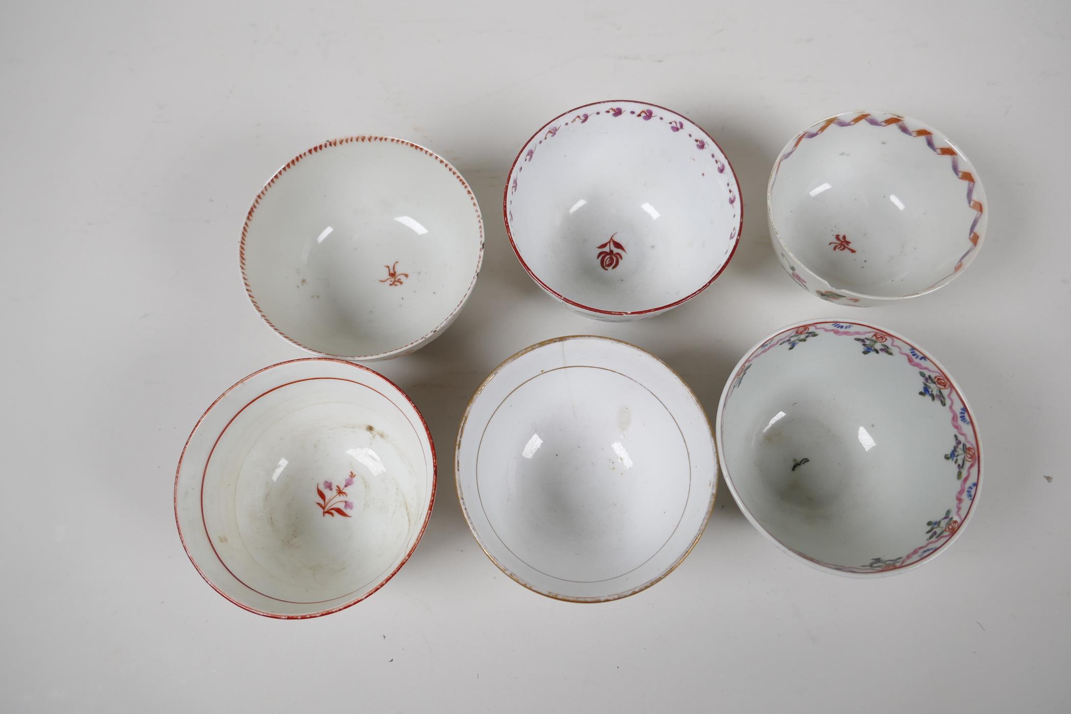 Six late C18th English porcelain tea bowls, various manufacturers - Image 6 of 7