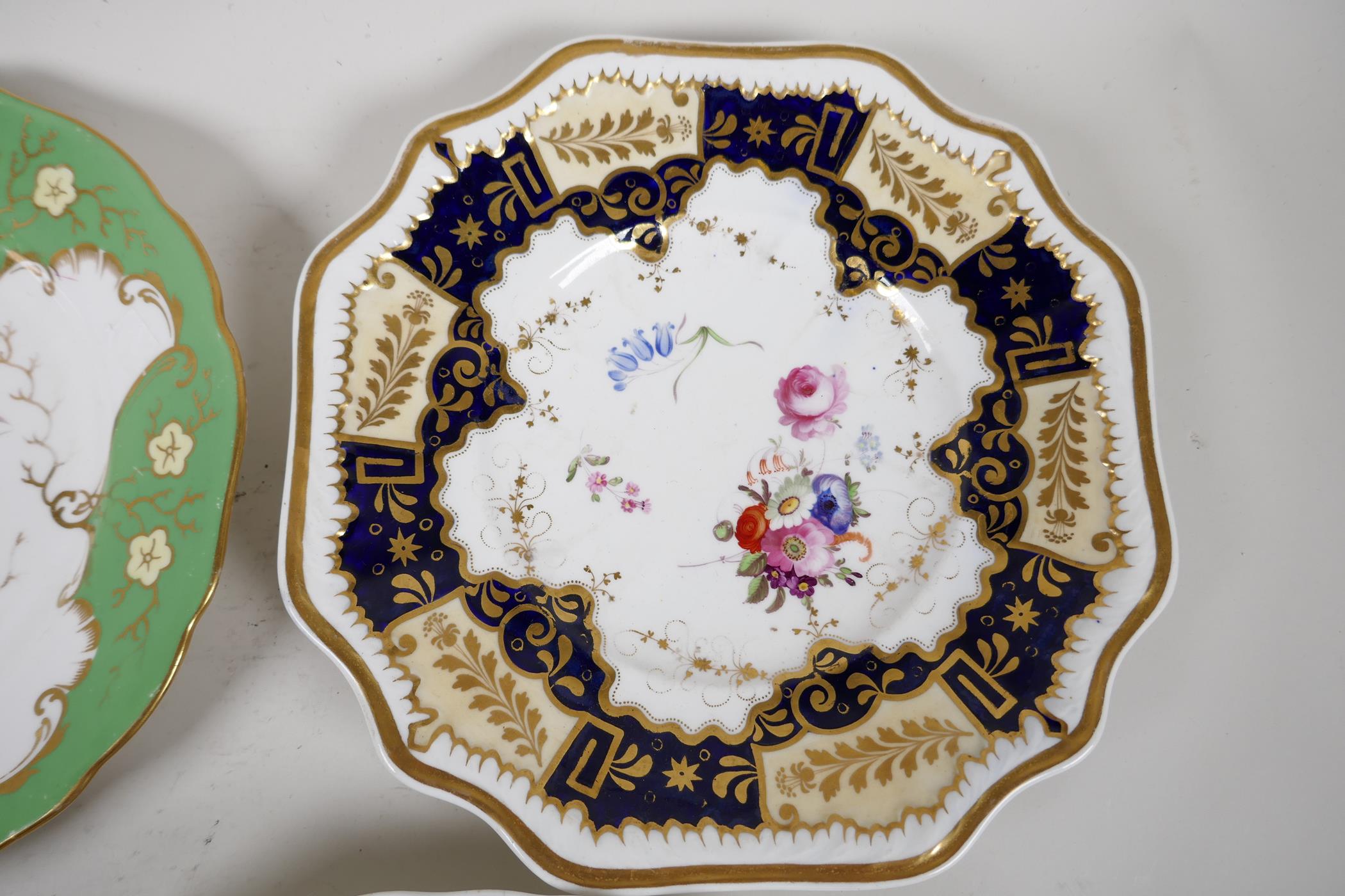 Five decorative C19th English pottery plates with painted decoration, various factories from the - Image 4 of 7