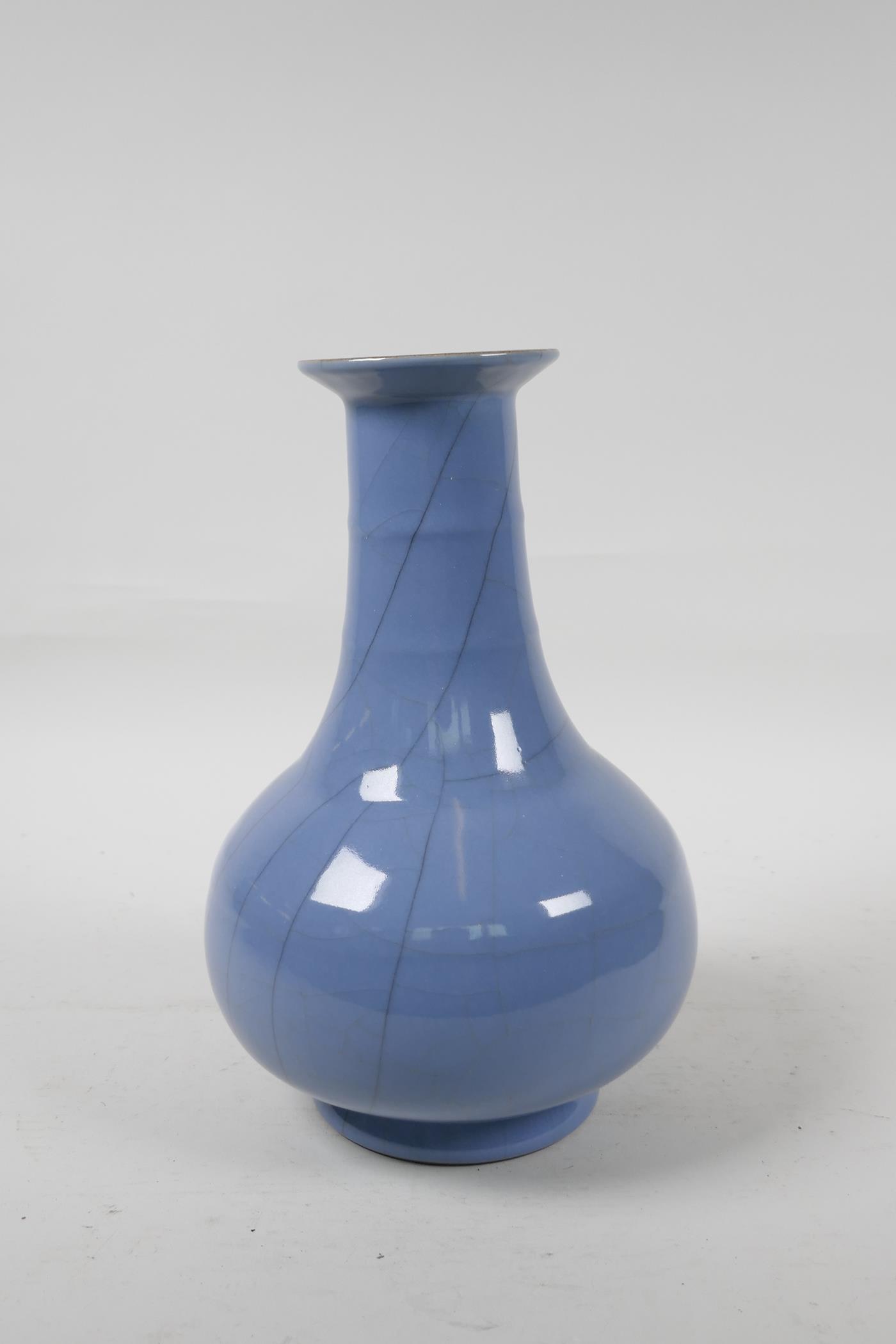 A Chinese blue crackleglaze vase with ribbed neck, 9" high - Image 2 of 4