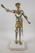 A plated bronze figure of Don Quixote, 14" high