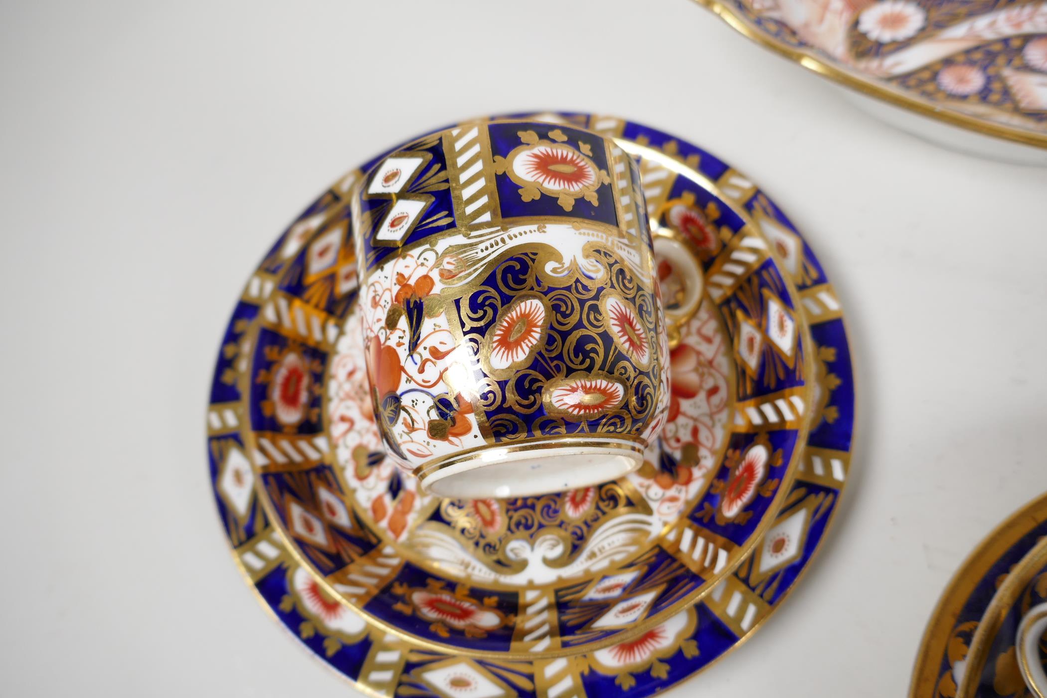 Two Derby Japan pattern porcelain trios, a plate 8", and an oval bowl - Image 2 of 5