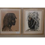 M. Calla, African Tribesmen, a pair of watercolours, signed and inscribed Masai and Elgeyo, 9" x 12"