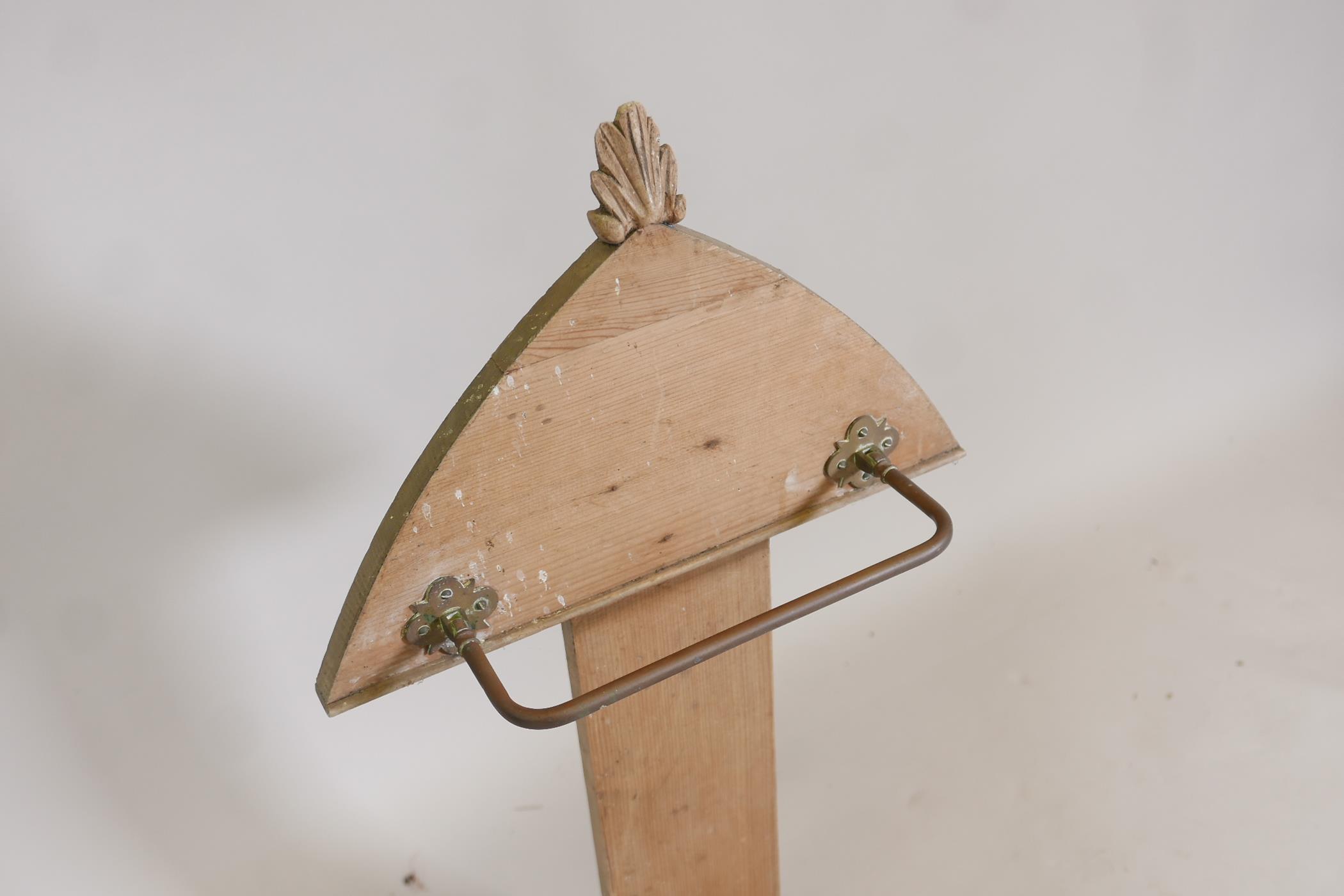 A C19th stripped pine stick stand with a carved finial, 31" high - Image 2 of 2