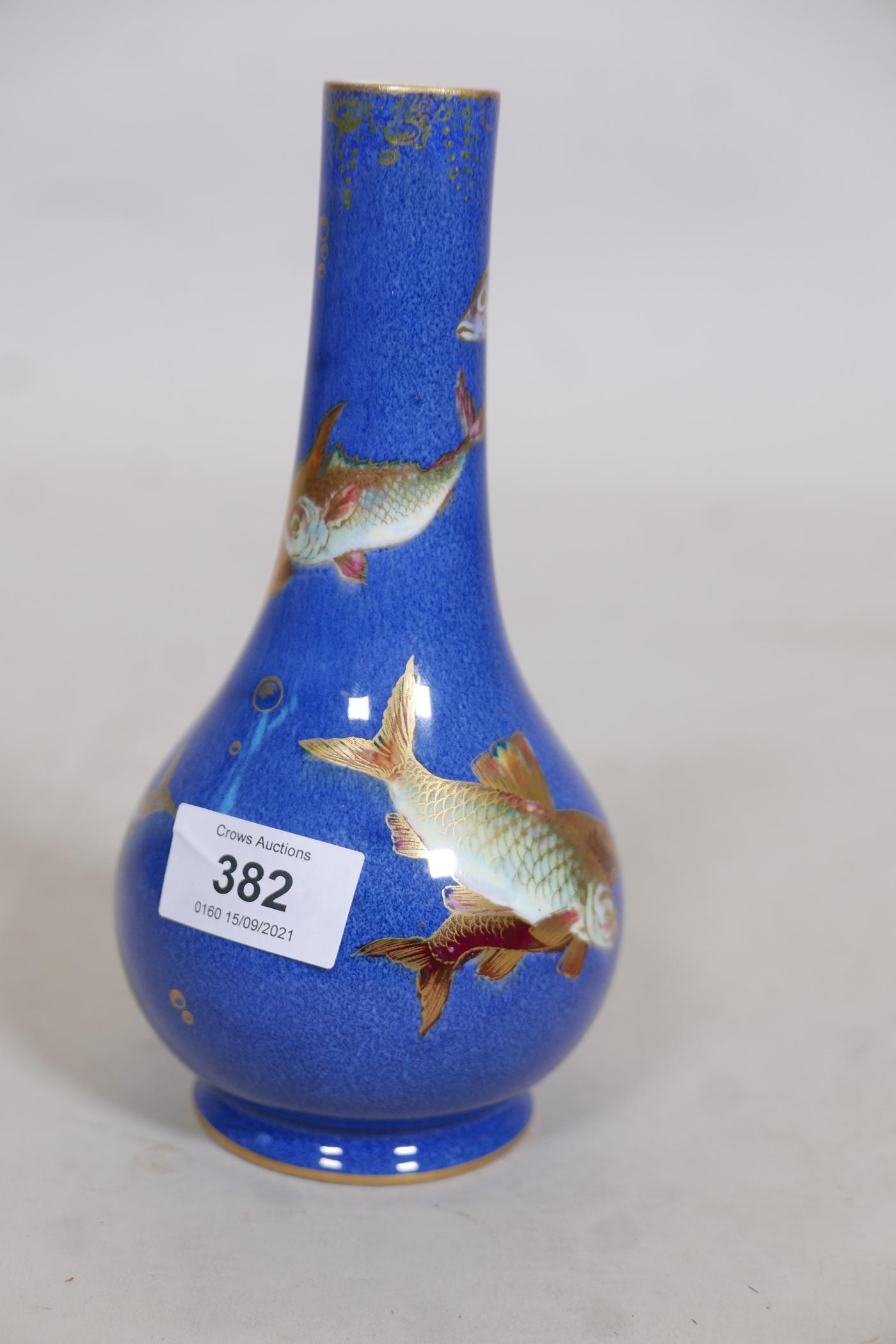 A Wedgwood lustre fish vase with design after Daisy Makeig Jones, A/F restoration to neck, 8" high - Image 2 of 4