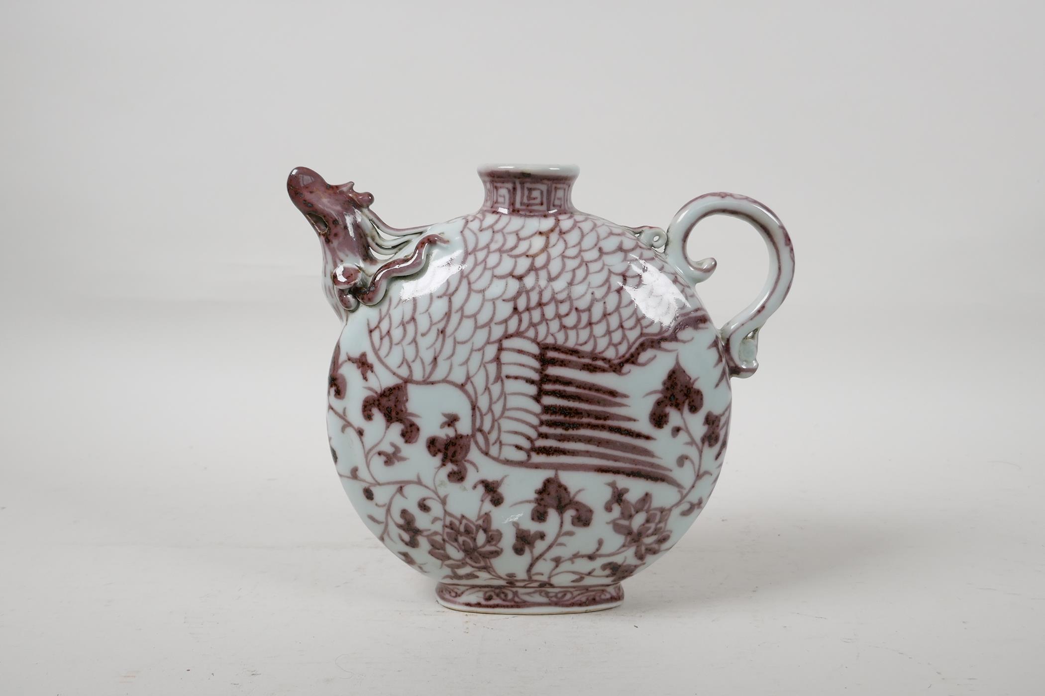 A Chinese red and white porcelain phoenix pourer, 7" high - Image 4 of 6