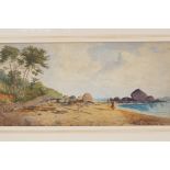 A beach scene with figures, watercolour, 15" x 6½"