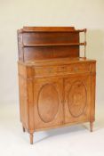 A C19th mahogany chiffonier with penwork decoration, with a single long drawer over two doors,