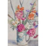 Betty Taylor, still life vase of flowers, signed, watercolour, A/F minor damage top right, 17" x 14"