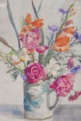 Betty Taylor, still life vase of flowers, signed, watercolour, A/F minor damage top right, 17" x 14"