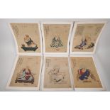 A set of six Chinese prints depicting venerated wise men, 8" x 11"