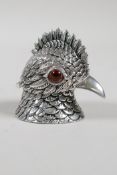 A silver plated ink well in the form of a cockatoo head, 2" high