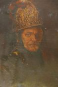 After Rembrandt, the man in the golden helmet, oil on canvas, inscribed and signed Frederic