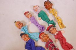 Seven vintage glove puppets