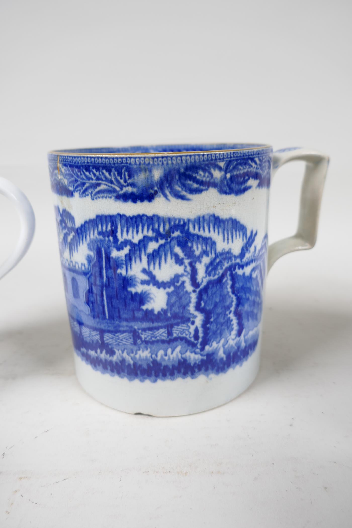 A collection of early C19th blue and white pottery mugs, jugs and small teapot - Image 4 of 8