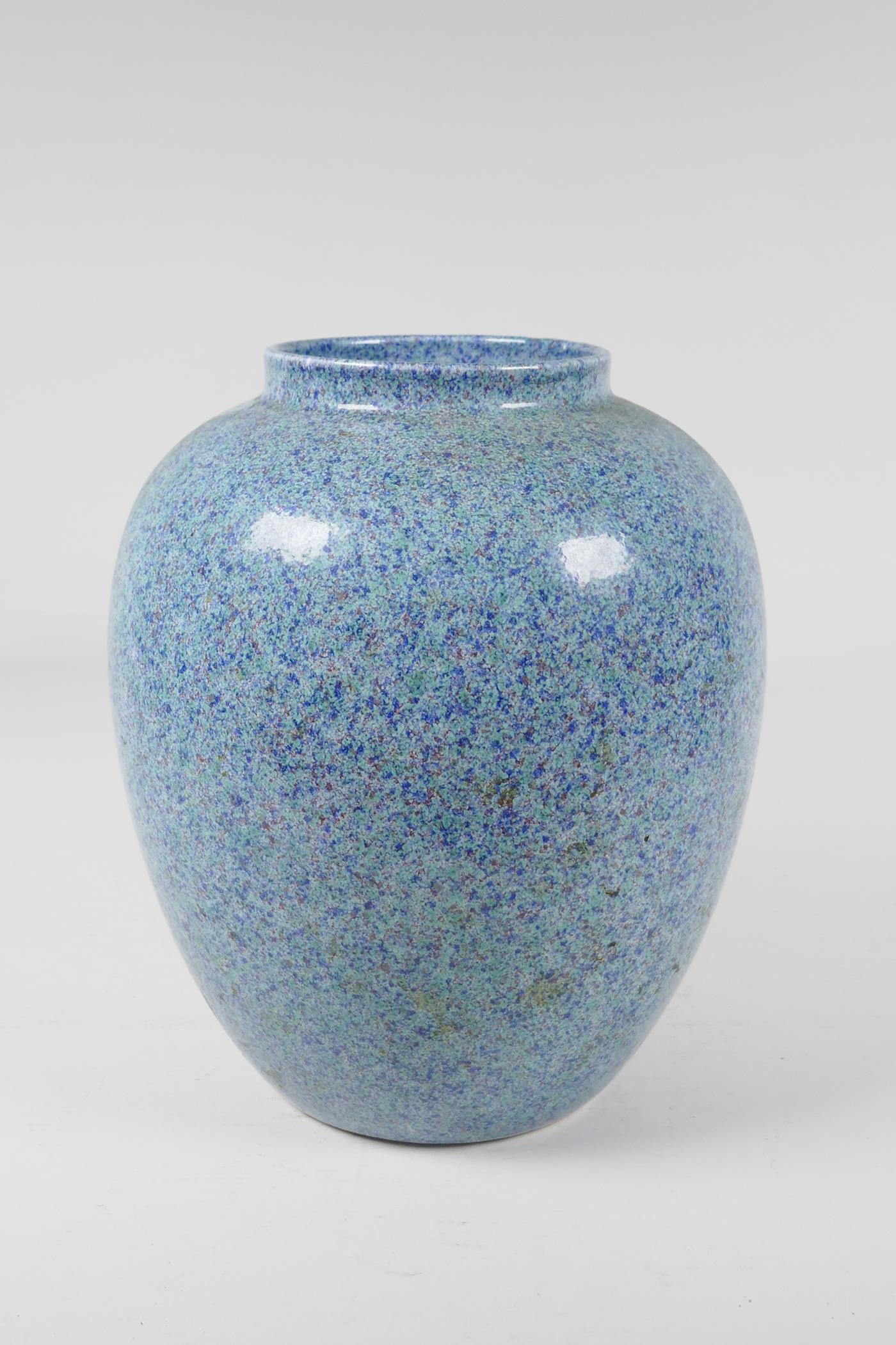 A Continental porcelain vase with a blue speckled glaze, 11" high - Image 3 of 4