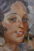 Spanish beauty, oil on millboard, signed with a monogram, P.W., mid C20th in original frame