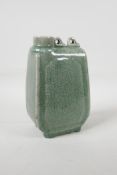 A Chinese green crackle glazed porcelain flask, 8½" high