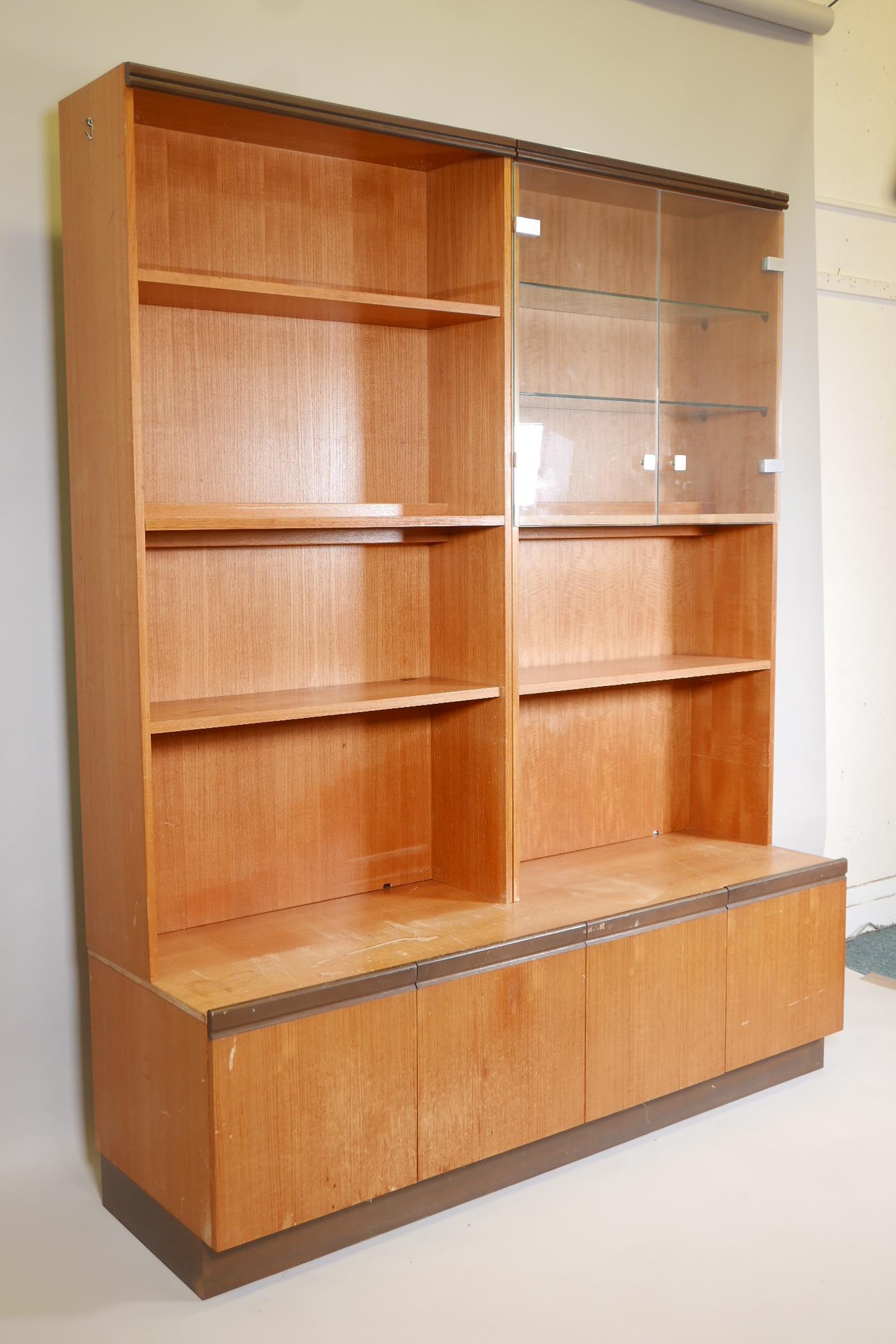 A G-Plan teak modular display cabinet in four sections, the upper glazed and open shelves, the lower - Image 2 of 5