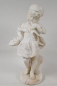 A late C19th/early C20th carved alabaster figure of a young girl, 14" high